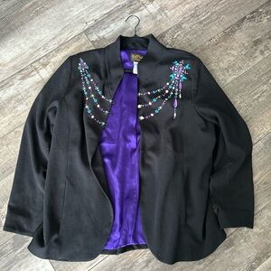 Bob Mackie Black Embellished Jacket with Purple Lining  S1